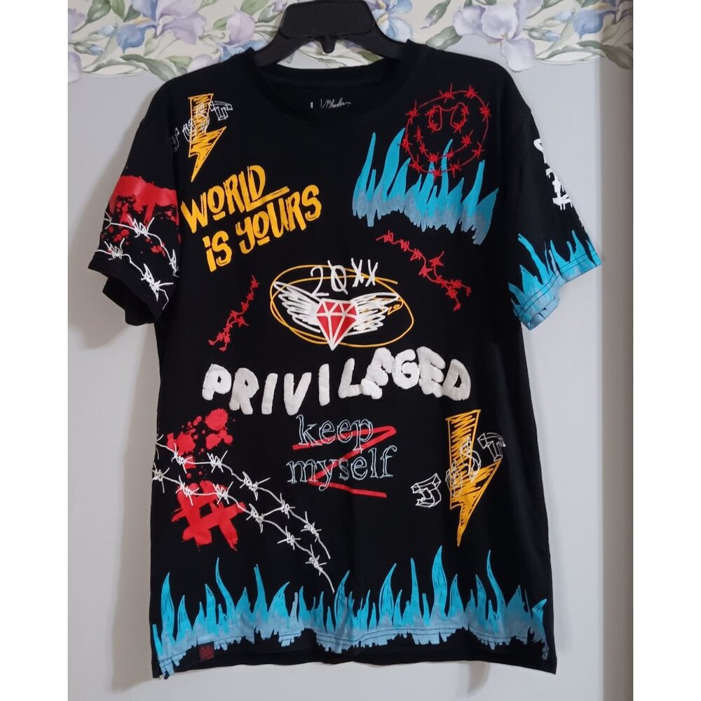 Bleeker & Mercer Large Black Drip Graffiti Street Privileged Athleisure T-Shirt